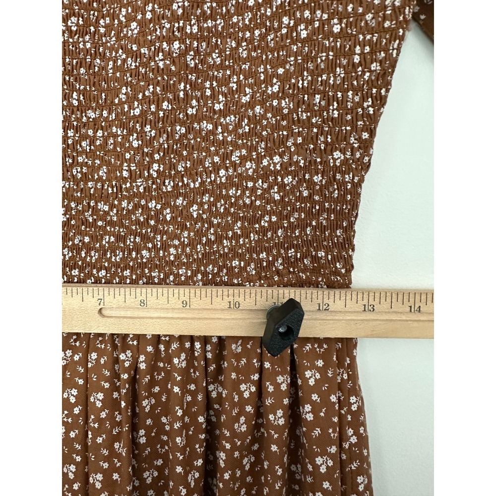 Ivy City Co Madeline Dress Small Brown Floral Smocked Tiered Midi Cotton Cottage - Picture 7 of 9